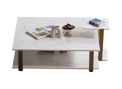 Eleganter Grauer Couchtisch Designer Marmorplatte Edle Metallfüße