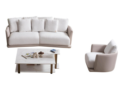 Luxuriöses Weißes Sofa-Set Moderner 3-Sitzer Relaxsessel Couchtisch