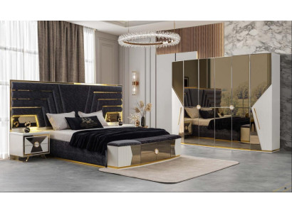 Schwarz-Weiße Schlafzimmer Garnitur Polsterbett Nachttische Schrank