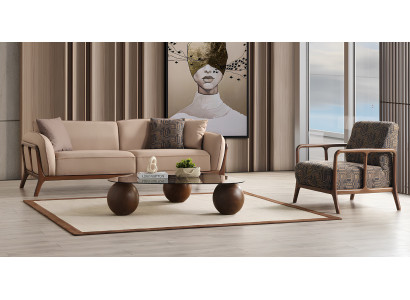 Braune Wohnzimmer Couchgarnitur Stilvoller 3-Sitzer Textilsessel