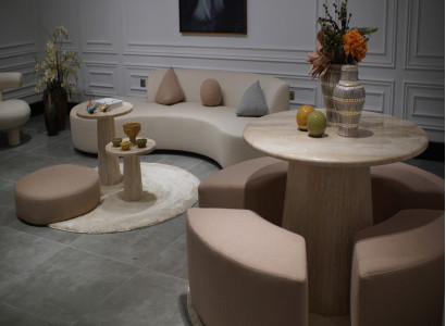Modernes Esszimmer-Set Exklusiver Rundtisch Stilvolle Eckbänke 5tlg