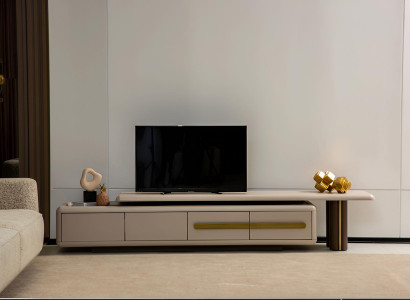 Beiger TV-Ständer Luxuriöse Wohnzimmer TV-Lowboard Edle Holzmöbel
