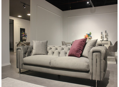 Moderne Hellgraue Chesterfield Couch Designer Polstersofa 3-Sitzer