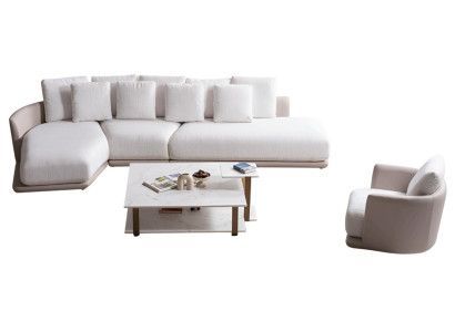 Weiße Wohnzimmer Garnitur Stilvoller 5-Sitzer Edler Sitzsessel Tisch