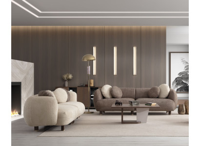 Braun-Beige Wohnzimmer Sitzgarnitur Polstermöbel 2x 3-Sitzer Sofas