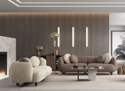 Braun-Beige Wohnzimmer Sitzgarnitur Polstermöbel 2x 3-Sitzer Sofas