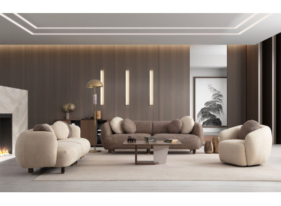 Braun-Beige Polstergarnitur Stilvolle 3-er Sofas Sitzsessel 3tlg Set