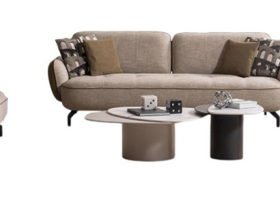 Stilvolle Wohnzimmer Garnitur Textilsofas Holztisch Kaffeetisch