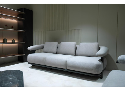 Exklusives Graues Polstersofa Designer 4-Sitzer Textilcouch Möbel