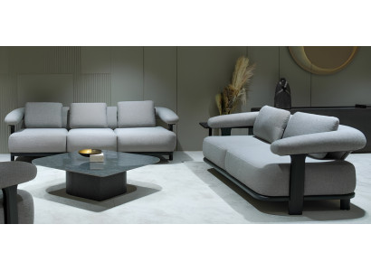 Graues Polster-Set Designer Wohnzimmer 4-Sitzer Stoffsofa 2tlg Set