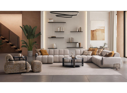 Exklusive Wohnzimmer Sitzgarnitur Stilvolles Ecksofa Sessel Pouf