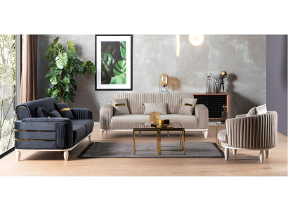Designer 2x Beige Polstersofas Wohnzimmer Relaxsessel Stoffgarnitur