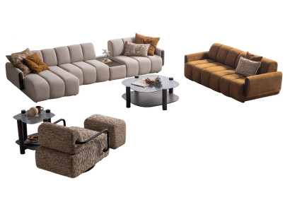 Modernes Sofa-Set Stilvoller 3-Sitzer Polsterhocker Beistelltische