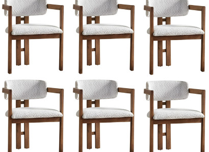 Weißes Stuhl-Set Designer Küchenstühle Stoffstühle 6x Textilstühle