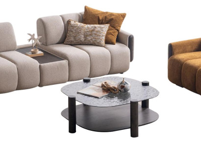 Stilvolle Wohnzimmer Garnitur Edles Ecksofa Holz Couchtisch 3-er