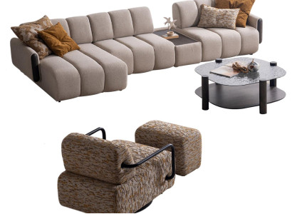 Exklusive Braun-Beige Sofagarnitur Relax Sofa Polstercouch Sessel