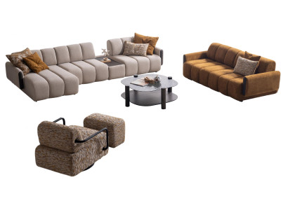 Stilvolle Couchgarnitur Moderner 3-Sitzer Polstersessel Couchtisch