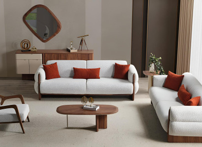 Weiße Wohnzimmer Sofagarnitur Weiße Textilcouchen Holz Sideboard