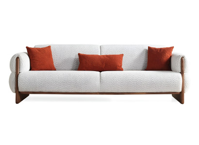 Weiße Wohnzimmer Polstercouch Designer 3-Sitzer Holzgestell Sofa