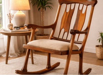 Exklusiver Brauner Schaukelstuhl Designer Holzgestell Luxus Möbel