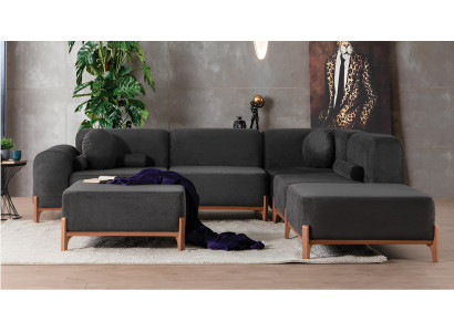 Schwarzes Modernes Ecksofa Luxuriöse L-Form Polstercouch Möbel