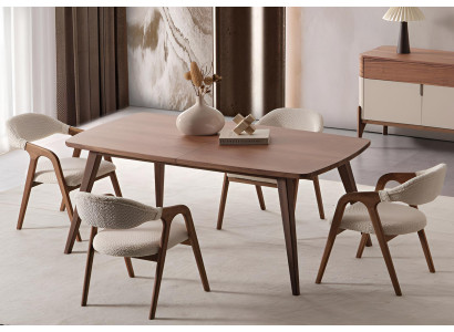 Moderne Esszimmer Garnitur Rechteckiger Brauner Esstisch 4x Stühle