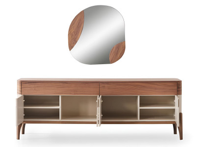 Designer Braunes Sideboard Luxuriöser Spiegel Wohnzimmer Edle Möbel