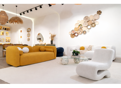 Wohnzimmer Textilgarnitur Designer Oranger 3-Sitzer Weißer Sessel