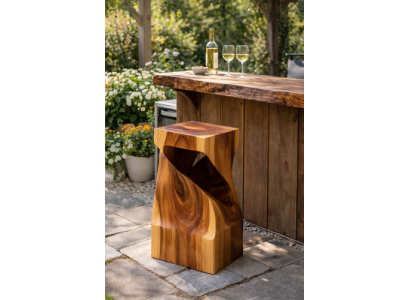 Robuster Brauner Barstuhl Designer Naturholz Exklusiver Einsitzer