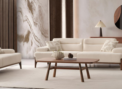 Braun-Beige Wohnzimmer Polstergarnitur Designer Couchtisch Sideboard