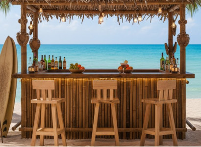 Bequemer Barhocker aus Holz für Garten und Bar mit stabilem Gestell