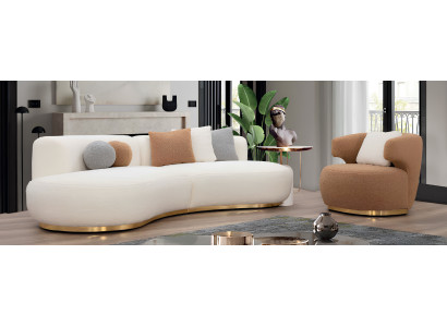 Luxuriöses Wohnzimmer-Set Designer Weiße Polstercouch Stoffsessel