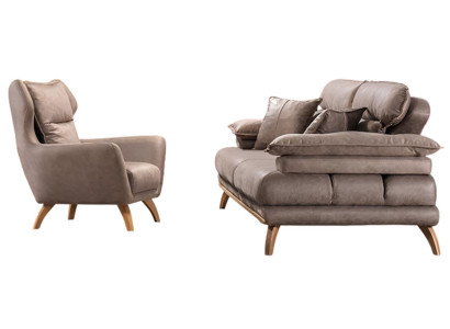 Taupe Wohnzimmer Sofagarnitur Polster Dreisitzer Relaxsessel 2tlg