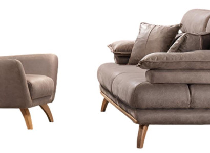 Taupe Wohnzimmer Sofagarnitur Polster Dreisitzer Relaxsessel 2tlg