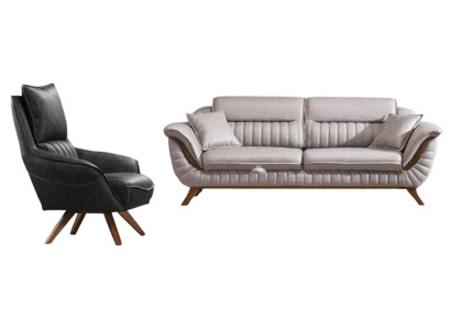 Moderne Schwarz-Weiße Ledergarnitur Luxuriöser 3-Sitzer Sitzsessel