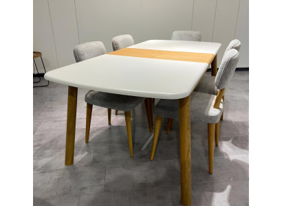 Weißes Esszimmer-Set Moderne Weiße Polsterstühle Edler Esstisch 7tlg