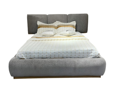 Stilvolles Graues Textilbett Schlafzimmer Doppelbett Holzgestell