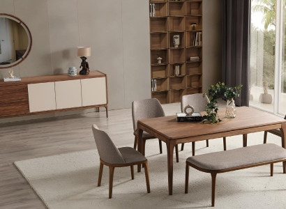 Elegantes Esszimmer-Set Holz Esstisch 4x Stühle Braunes Sideboard