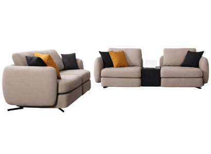 Beige Couchgarnitur Designer 2x Polstersofas Wohnzimmer Textilsofas