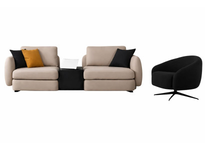 Designer Beiger 2-Sitzer Luxuriöser Schwarzer Polstersessel 2tlg Set