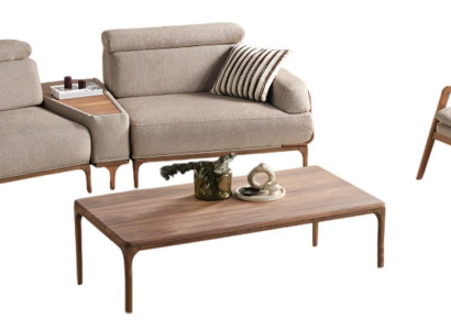 Stilvolle Beige Couchgarnitur Designer 2-Sitzer Ablagetisch Sessel