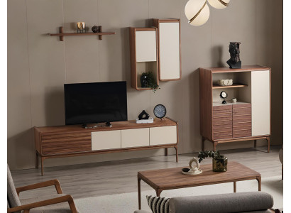 Stilvolles Wohnzimmer-Set Designer TV-Lowboard 2 Wandregale Kommode