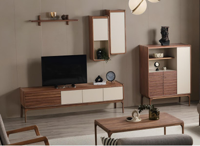 Stilvolles Wohnzimmer-Set Designer TV-Lowboard 2 Wandregale Kommode