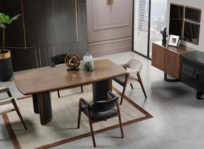 Exklusiver Küchen-Set Stilvoller Holz Esstisch Moderne 4x Sitzstühle