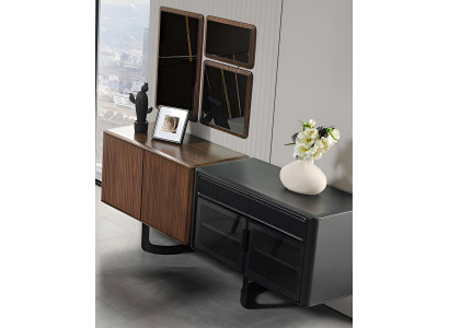 Exklusiver Schwarz-Braunes Sideboard Designer Spiegel Luxus Anrichte