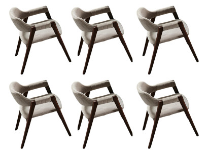 Beiger Stuhl-Set Stilvolle Polsterstühle Designer 6x Textilstühle