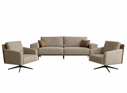 Beige Wohnzimmer Polstergarnitur Stilvoller 3-Sitzer 2x Stoffsessel