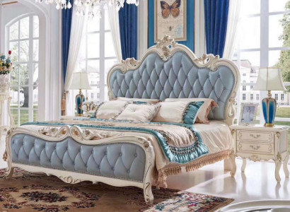 Massivholz Doppelbett mit Kunstleder in Blau Komfort Bett 180x200