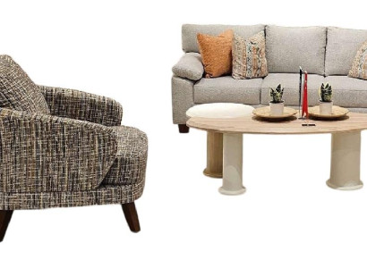 2-teiliges Wohnzimmer-Set 3-Sitzer + Sessel in stilvollem Grau.