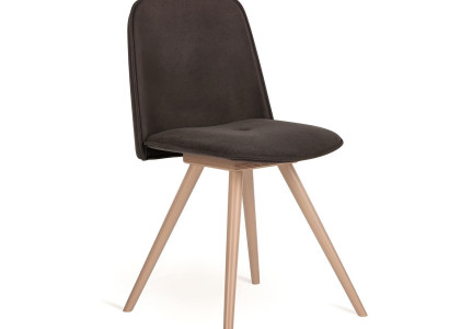 Brauner Textilstuhl Esszimmermöbel Designer Holzfüße Polsterstuhl